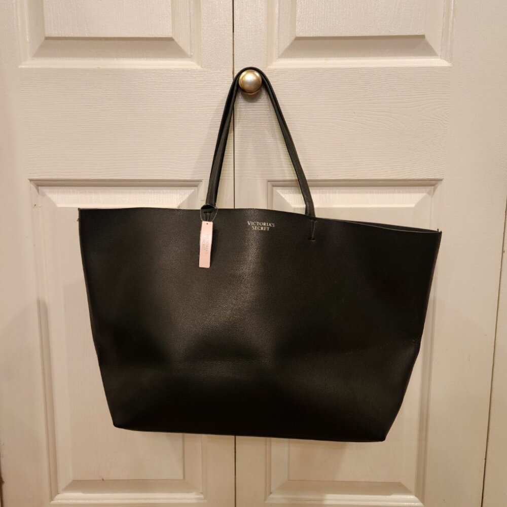 Victoria's Secret Black faux leather tote bag